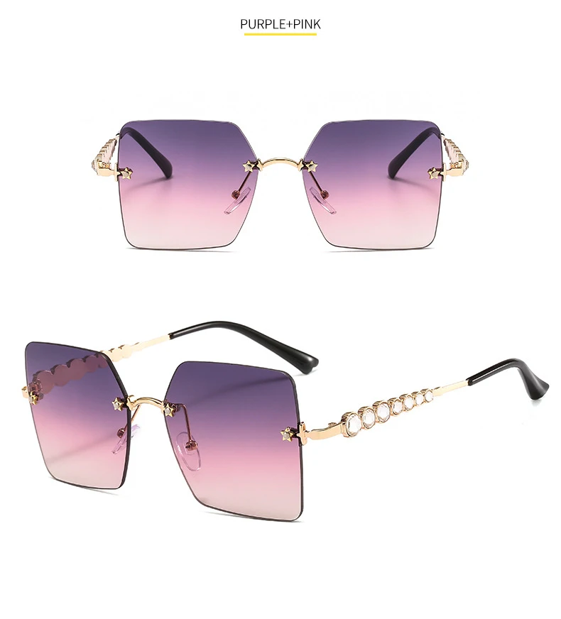 New Arrivals Rimless Female Diamond Glasses Oversized Women Fashion Sunglasses Wholesale