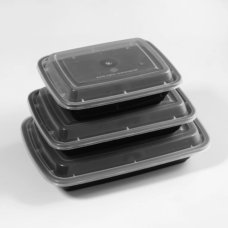 Black Rectangle Disposable Plastic Microwavable Meal Prep Food