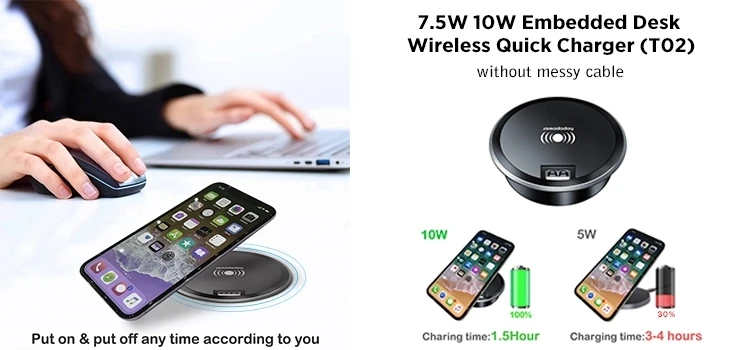 Best Seller Fast Charging Furniture Embedded Desktop Custom Logo Wireless Charger for iphone and Android Mobile Phone