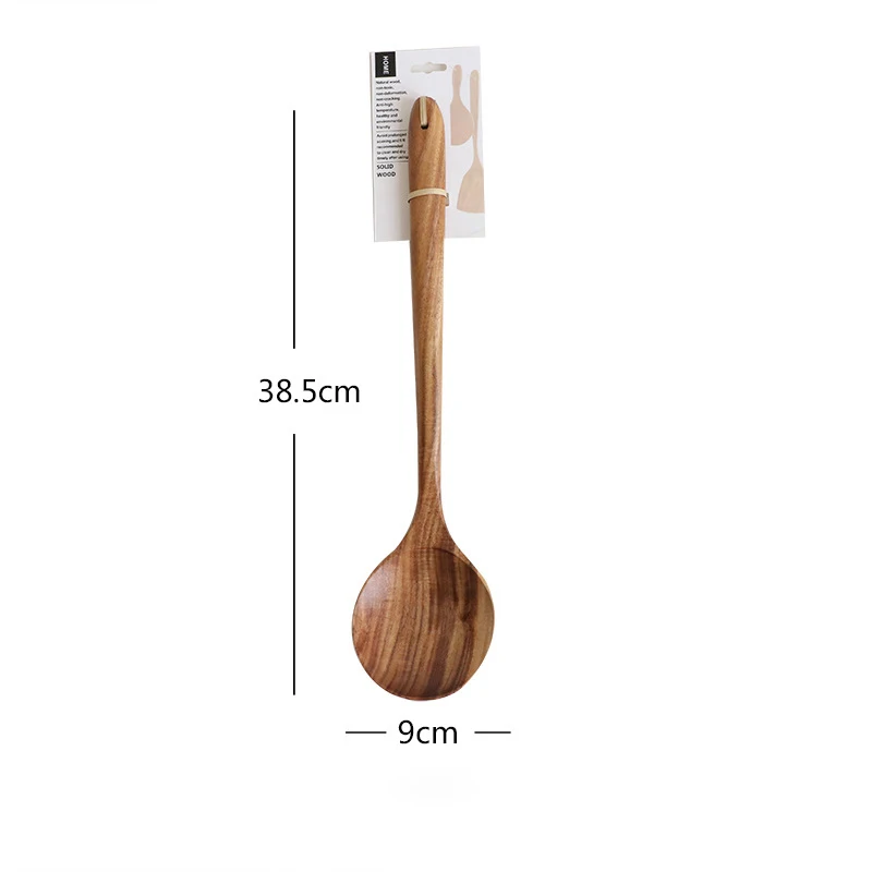YWDL Natural Teak Cooking Spoon Scoop Kitchen Wooden Spatula Non-stick Utensils Set For Cooking With Hanging Hooks Cookware Tool