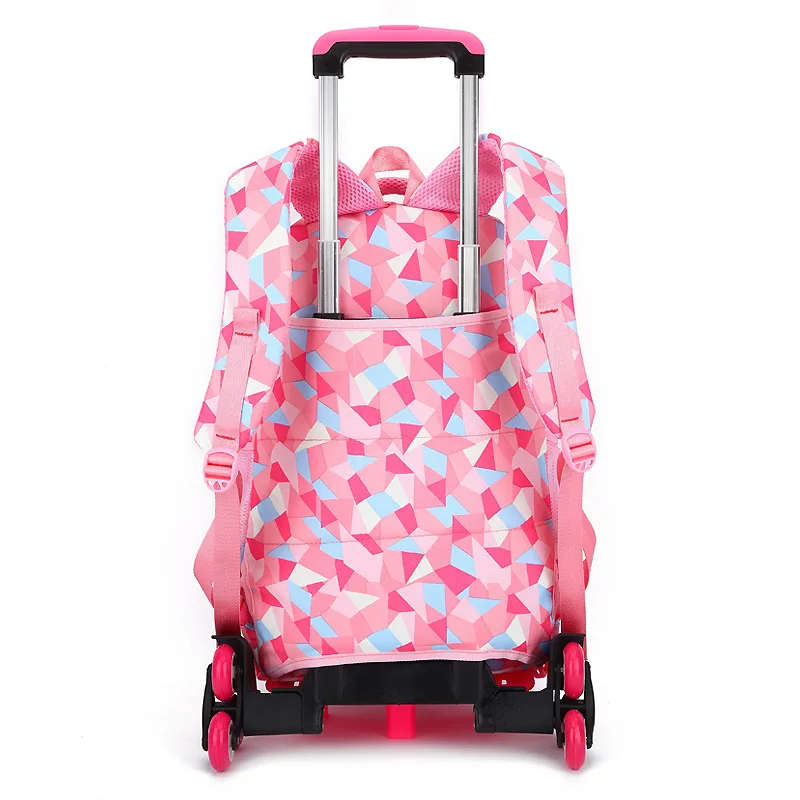 Popular Waterproof Pink Color Trolley Wheeled Backpack School Bags for Girls