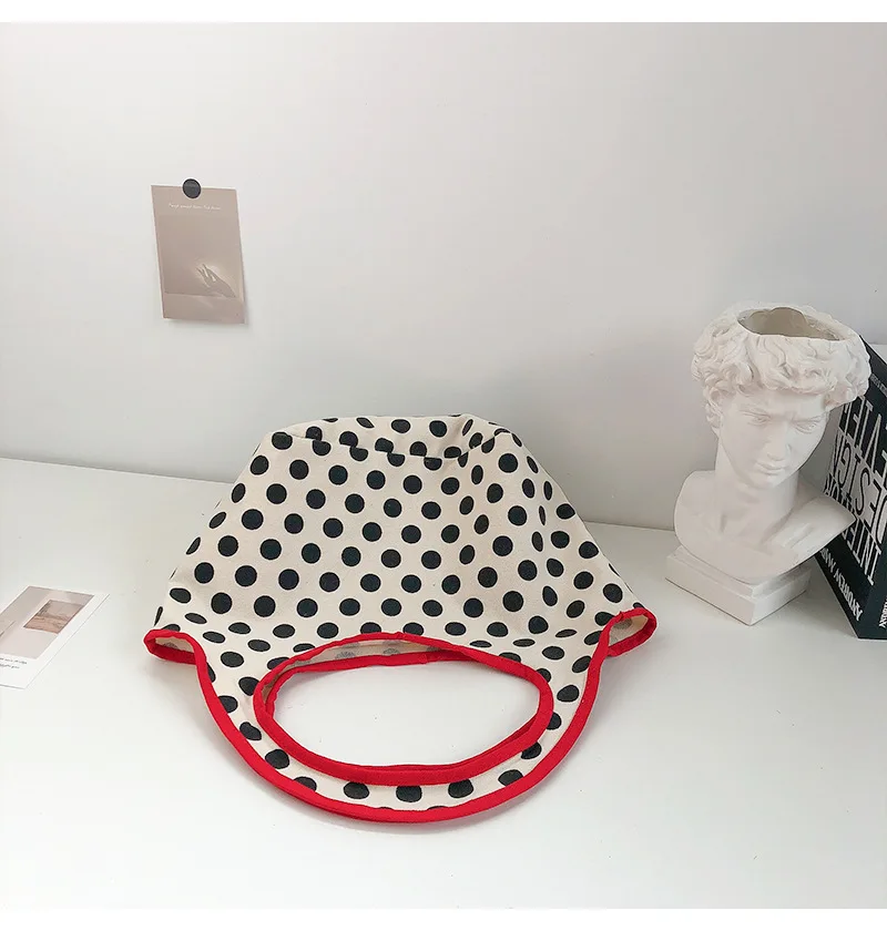 2024 Japanese Style Canvas Shopping Bag Fashionable Dot Casual Shoulder Handbag Outdoor Canvas Shopping Bag