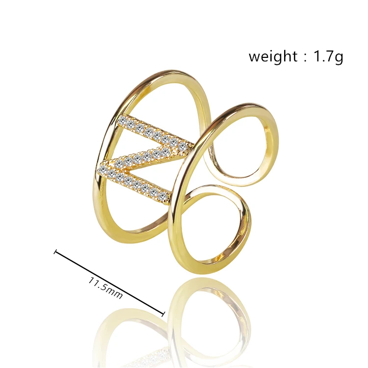 Personalized Letter N Ring 18k Gold Plated Adjustable Cubic Zirconia Initial Rings For Women And 