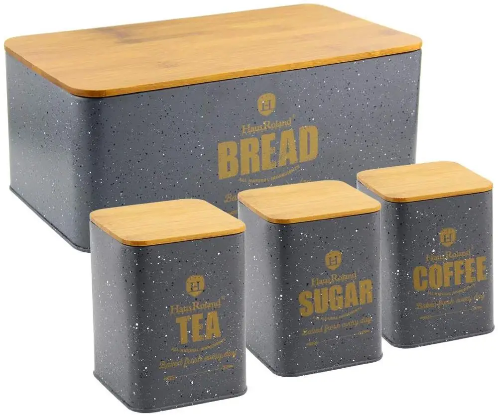 Kitchen Metal Bread Bin Set Canister Sets With Bread Box Loaf Pastries