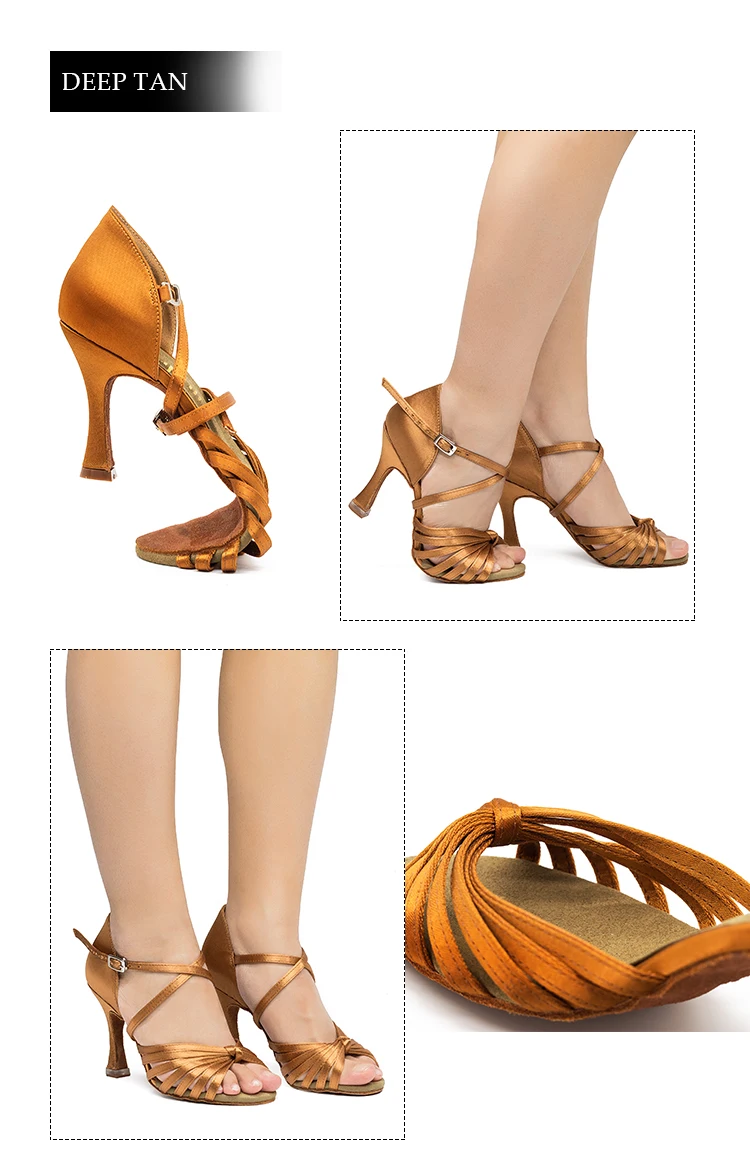 Ladies Classic Satin 7 Strap Tango Salsa Bachata Ballroom Practice