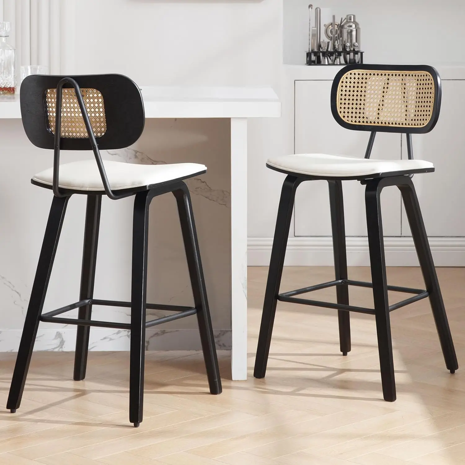 Modern Rattan Back Counter Height Bar Stools & Chairs for Kitchen Island, OEM Available