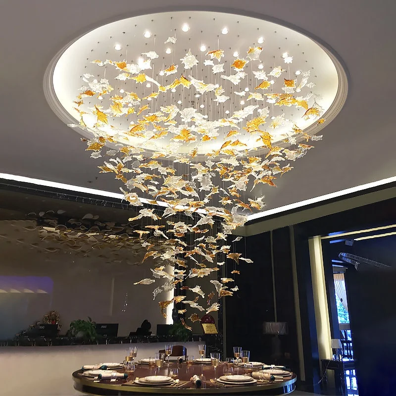 Hotel Hall Lobby Decoration Pendant Light Maple Leaf Style glass Chandelier
