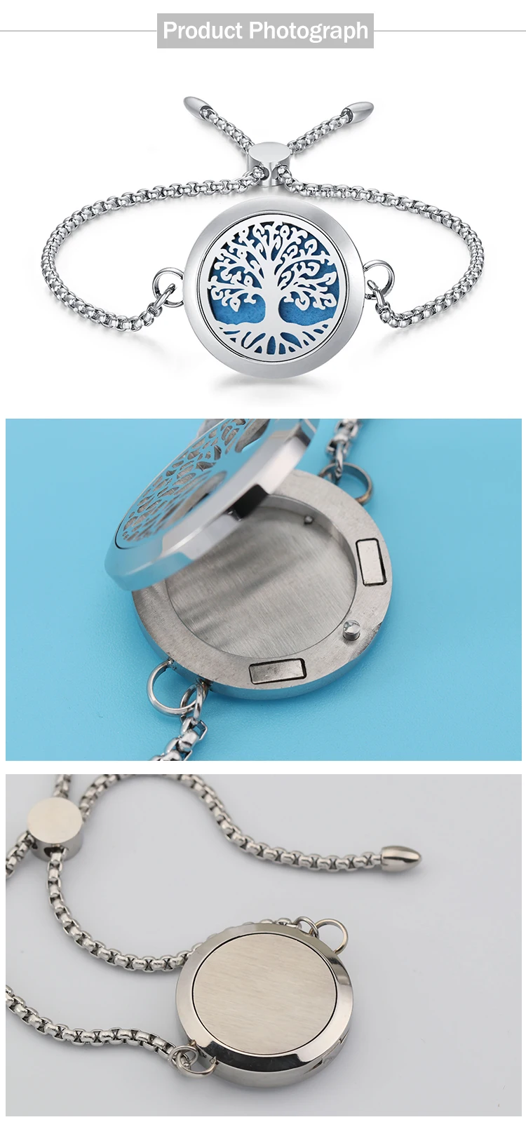 Stainless Steel Diy Adjustable Tree Of Life Locket Aroma Diffuser