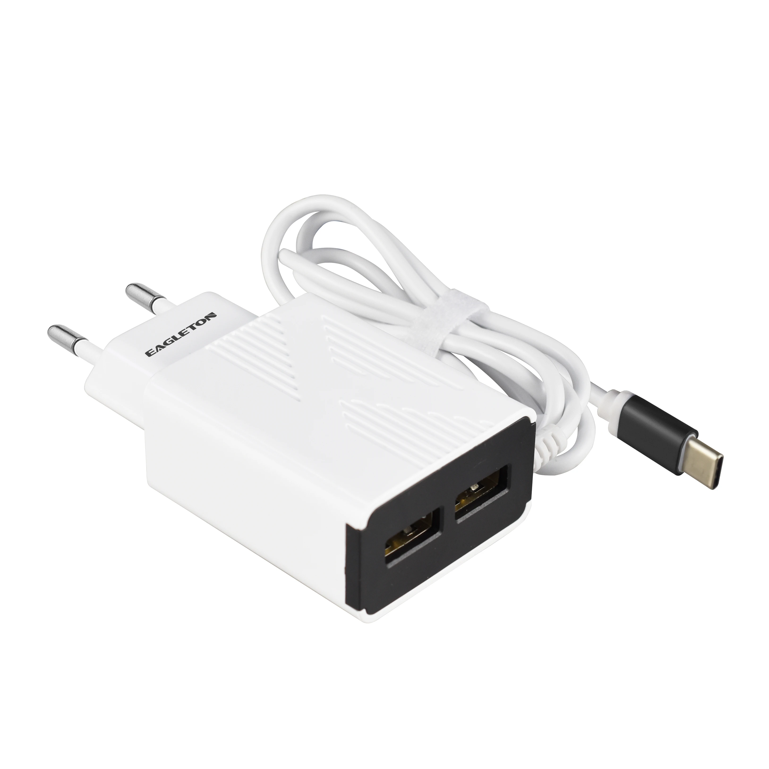 White Dual Usb Ports Type C Cable Mobile Charger Packing Mobile Charger
