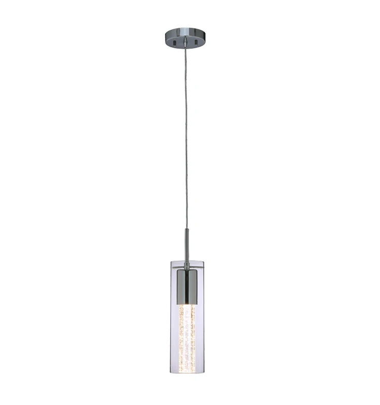 Modern Chrome Hanging Pendant Lights 1 Light Indoor Home Kitchen Bar Mini Pendant Light with Glass and Bubble Crystal