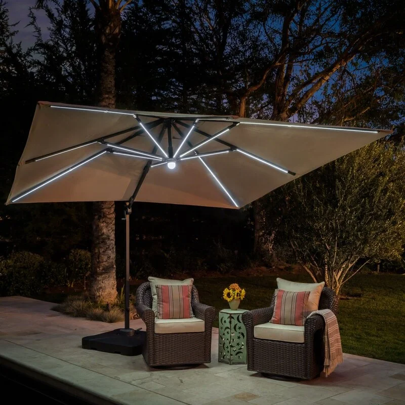 square offset umbrella with solar lights