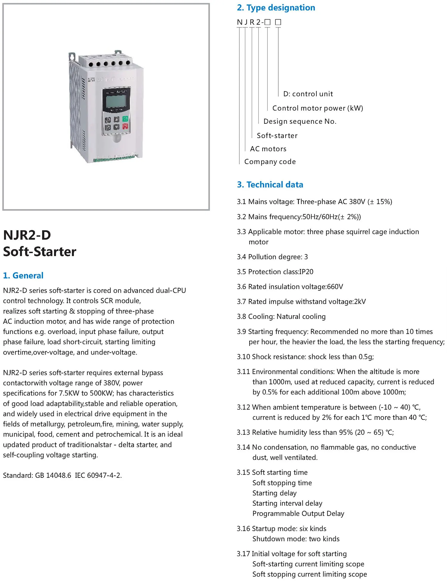 Chint original NJR2-D NJR2-11D NJR2-15D NJR2-37D NJR2-55D NJR2-75D NJR2-110D NJR2-132D NJR2-280D CHNT motor Soft Starter