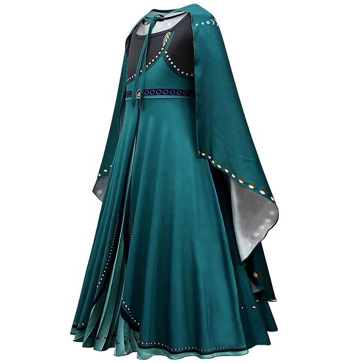 2 Cosplay Princess Anna Dress Girls Halloween Performance Costume Autumn  Long-sleeved Cloak Dress Girls' Dark Green 0.5KG