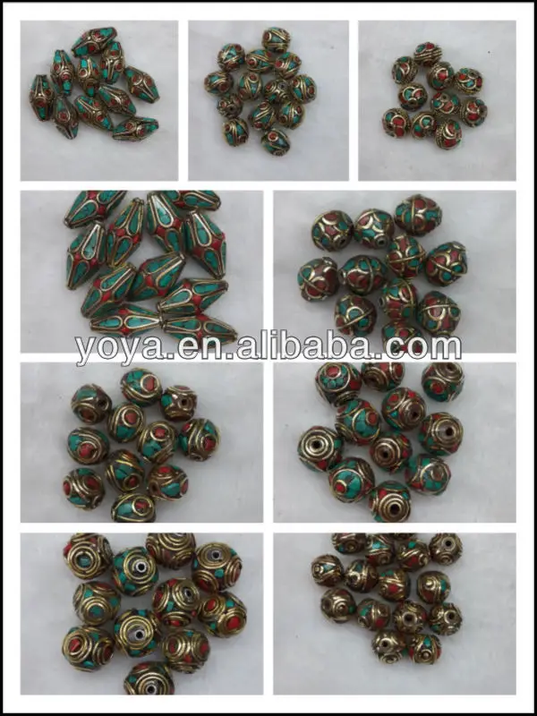 Fashion bicone nepal nepalese beads with turquoise and coral inlay.jpg