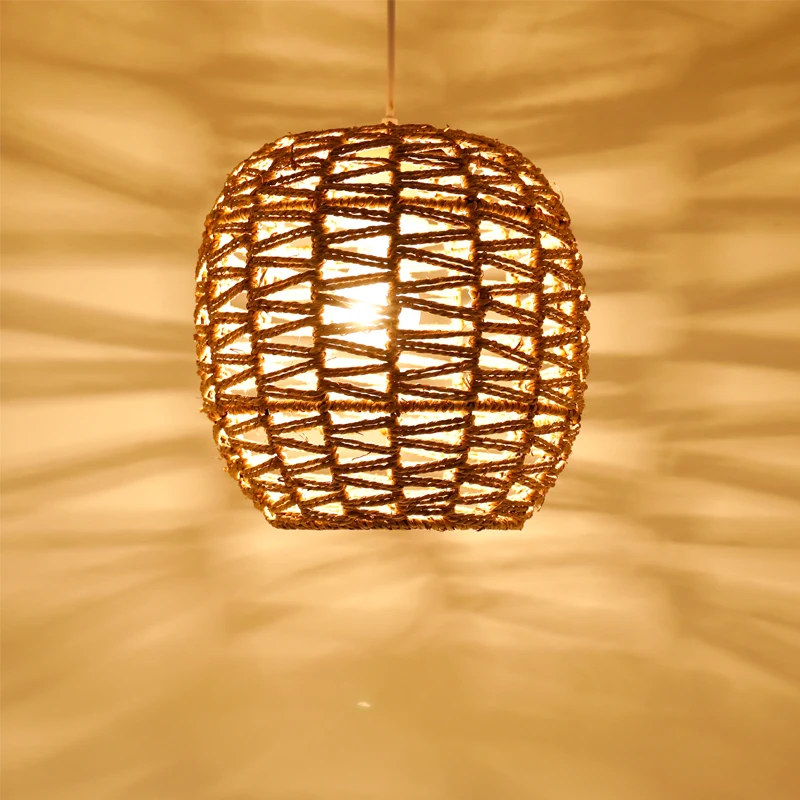 new products 2020 unique pendant light led  sea grass rope hang lamp  woven rattan light fixtures  lamps home decor