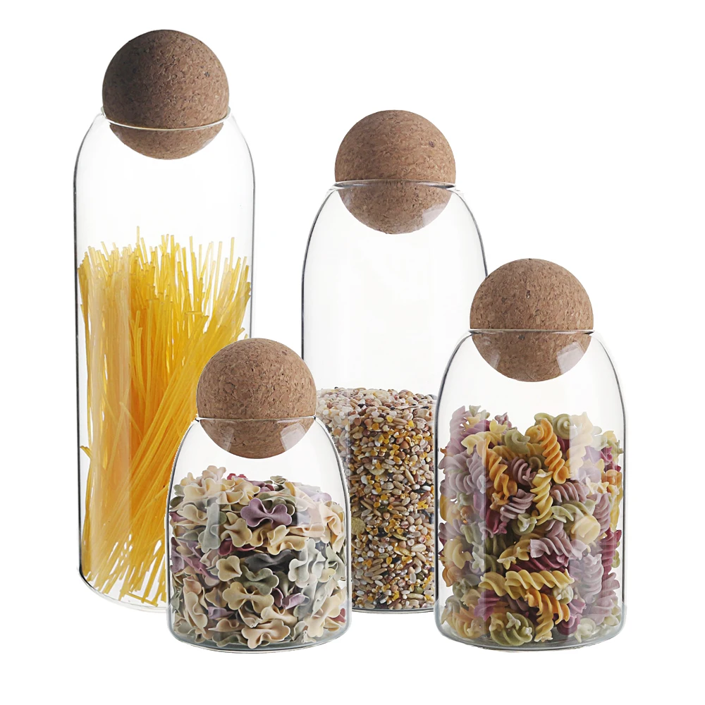 独特形状豪华高硼硅玻璃罐带竹盖储藏瓶