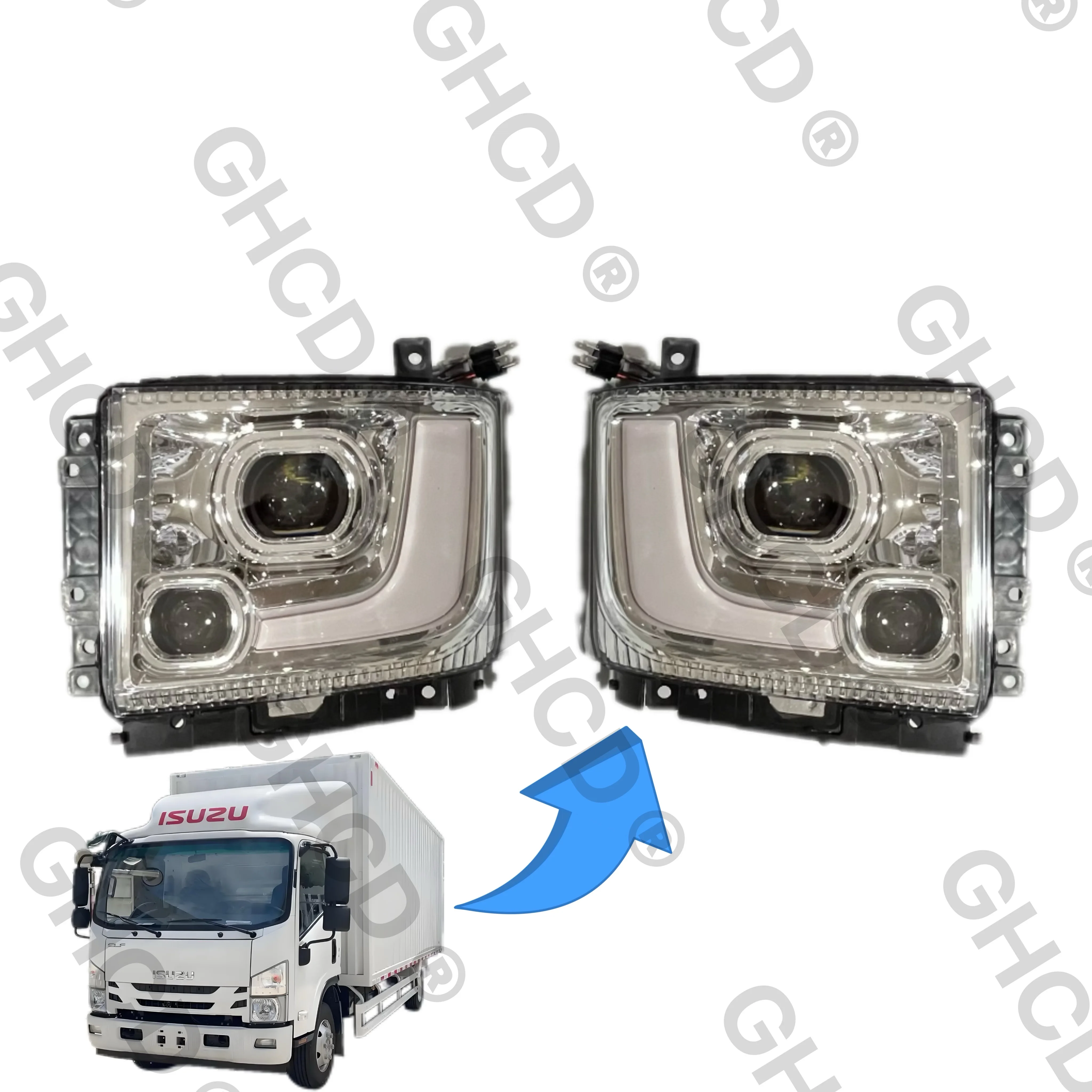 GHCD Hot Product/High Quality Double Lens Headlamps for Japanese Truck ISUZU 700P/NPR/NQR/NKR(2008-ON) factory