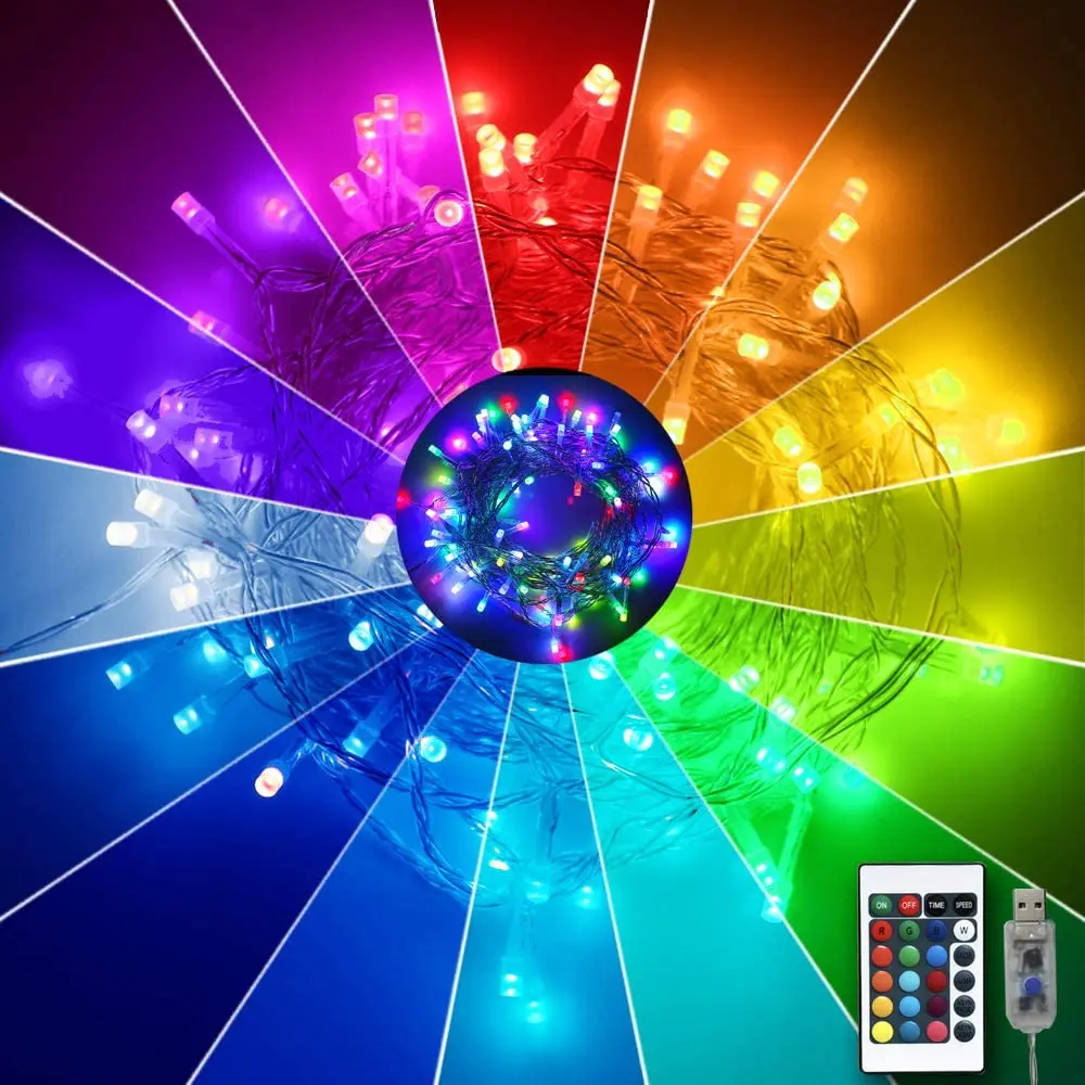 String Lights 5 M 50 LED USB 16 Multi Colour Changing 4 Modes Fairy Lights Mains Powered with Remote & Timer for Bedroom Indoor