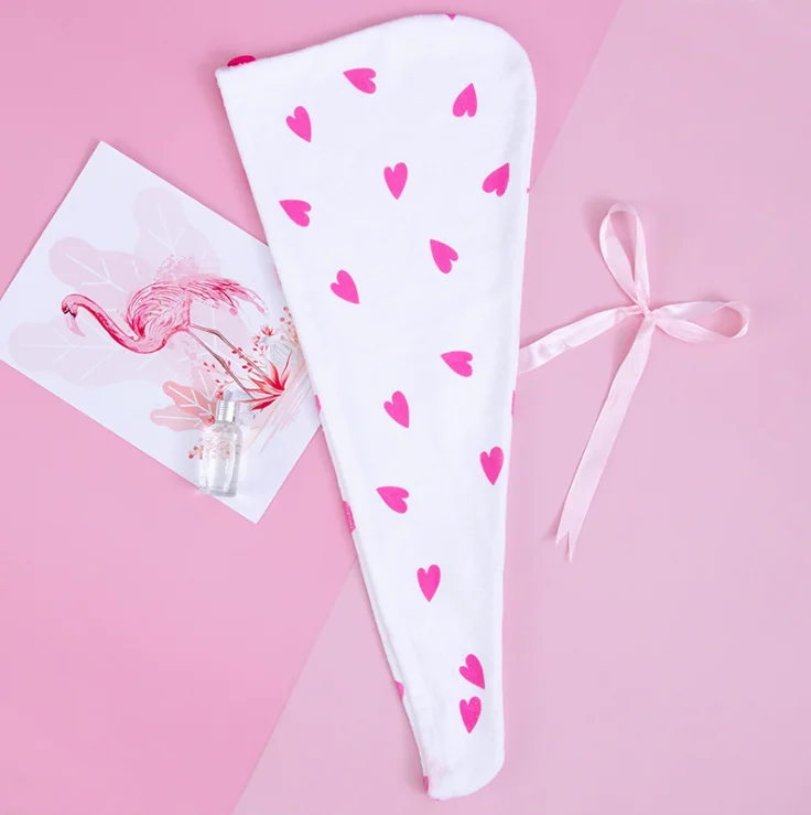 Super absorbent hair drying towel fast drying microfiber dry hair hat printing pattern in stock