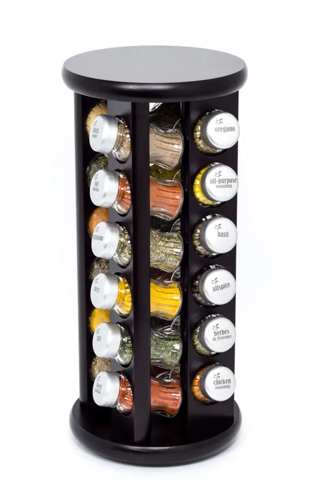 24 Jar Revolving Wooden Spice Rack,Herbs And Spices Rotating Wooden