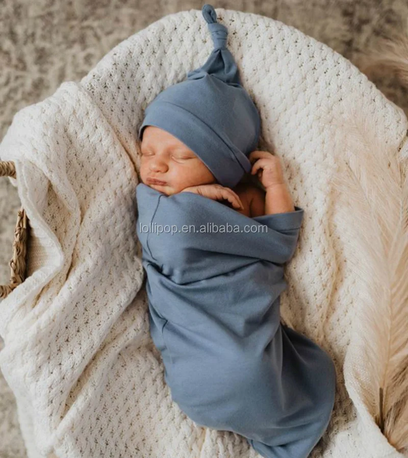 2pcs/set 0-3m Baby Cotton Cap Swaddle Wrap Infant Hat Blanket Sleeping Bags tt 
