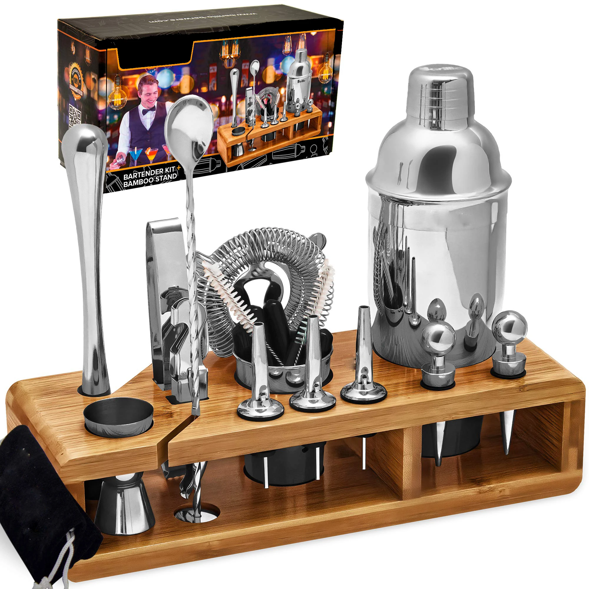 Подарочный набор бармена. Mix Bar Cocktail Shaker Set набор бармена. 23-Piece Boston Stainless Steel Cocktail Shaker Bartender Kit Silver/Black. Подставка для набора бармена. Набор бариста.