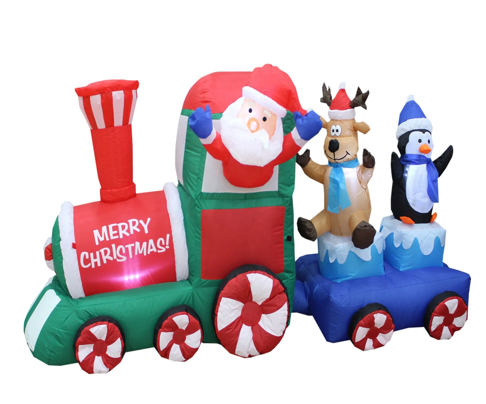 210cm Long Inflatable Santa Claus Drives A Train With Deer And Penguin ...