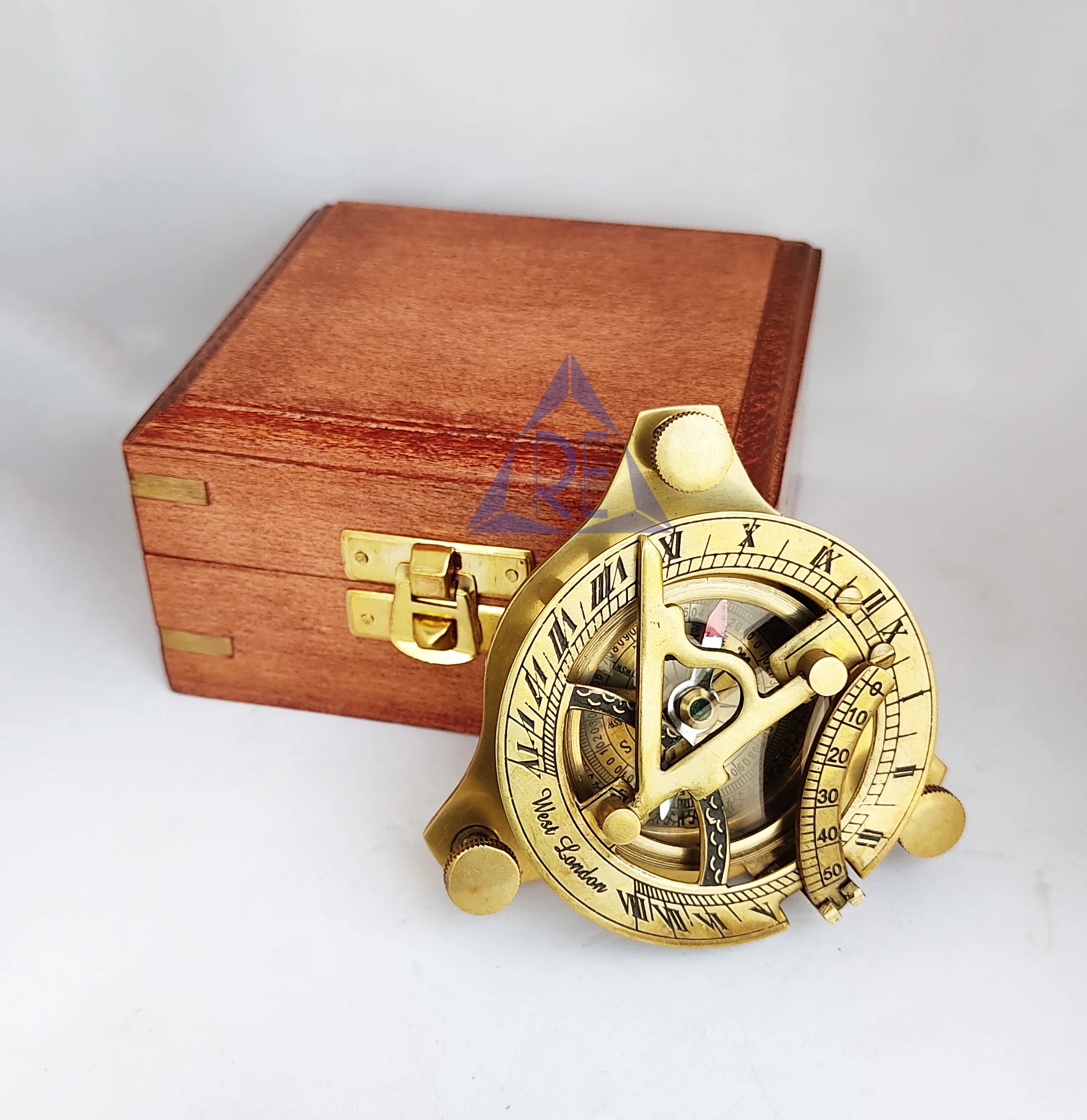 Antique Maritime Brass Directional Compass Pocket Compass with Wooden Box 3inch 