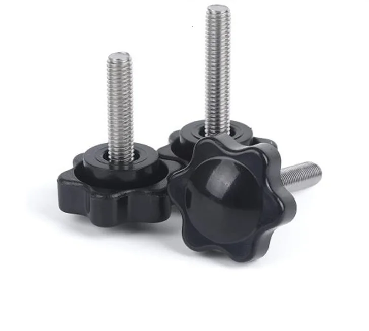 Black Plastic Six Star Head Stainless Steel Thumb Knob Screw M4 M5 M6 ...