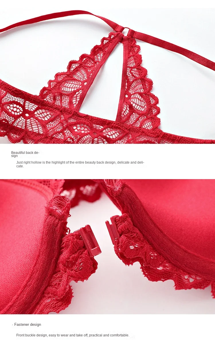 Factory Direct Sales Summer Breathable Nylon French Sexy Front Button Bra Lace Back Adjustable Straps Knitted Single 9223