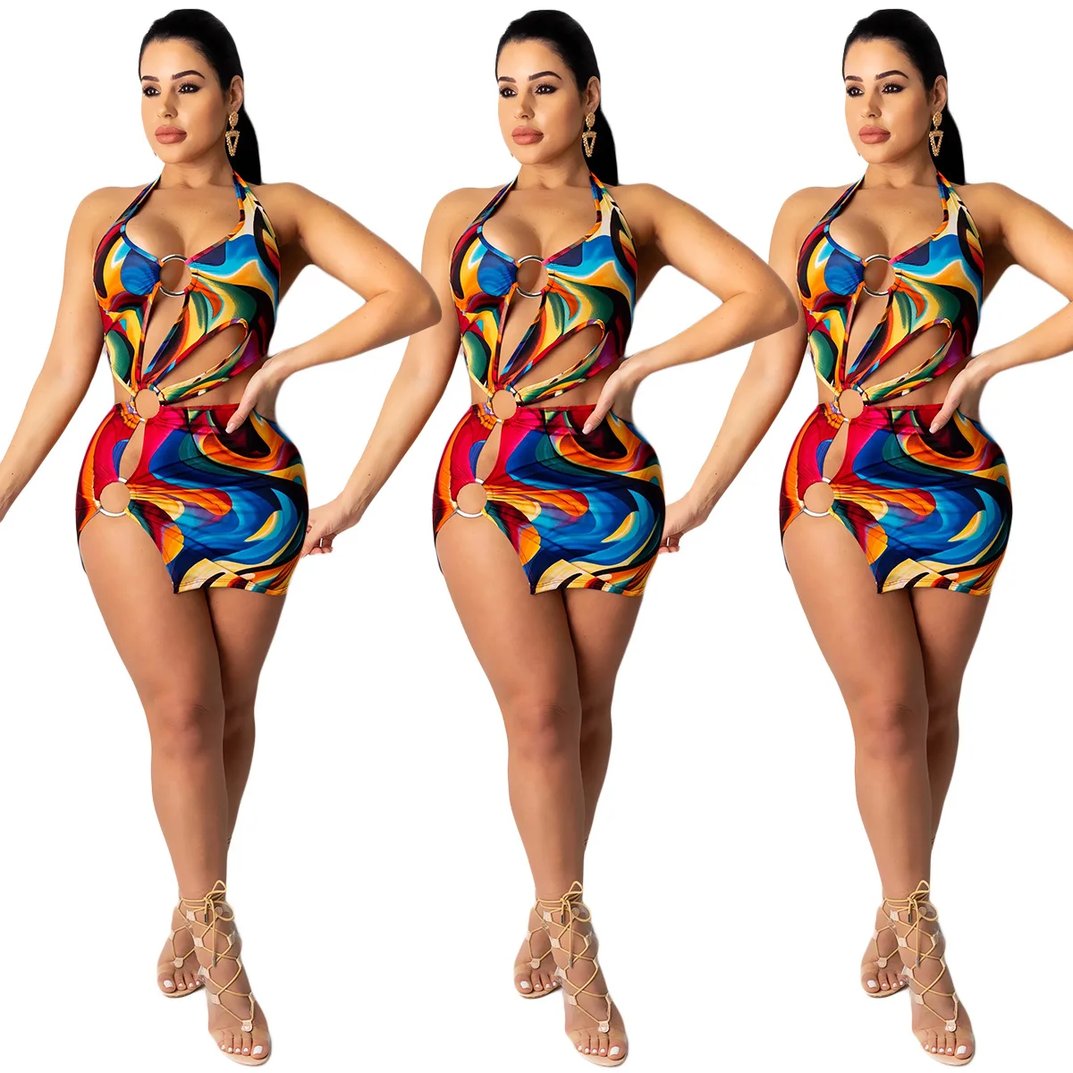 

2021 High Quality Plus Size Women's Swimsuit Colorful Printed Dress Une robe Kleid Vestido