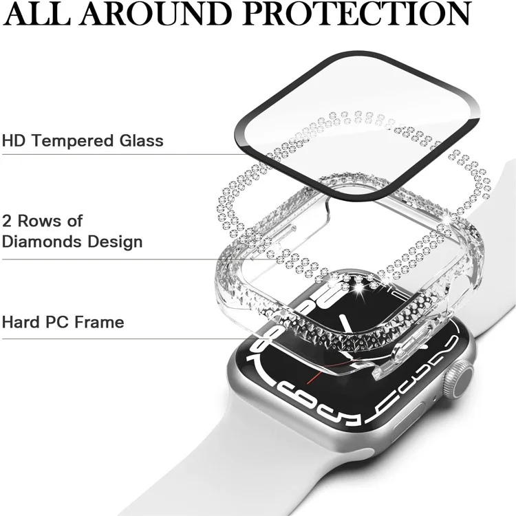 Dimond Screen Protector Diamond Screen Protector Bumper Frame Hard PC Case for Apple Watch 8 7 ...