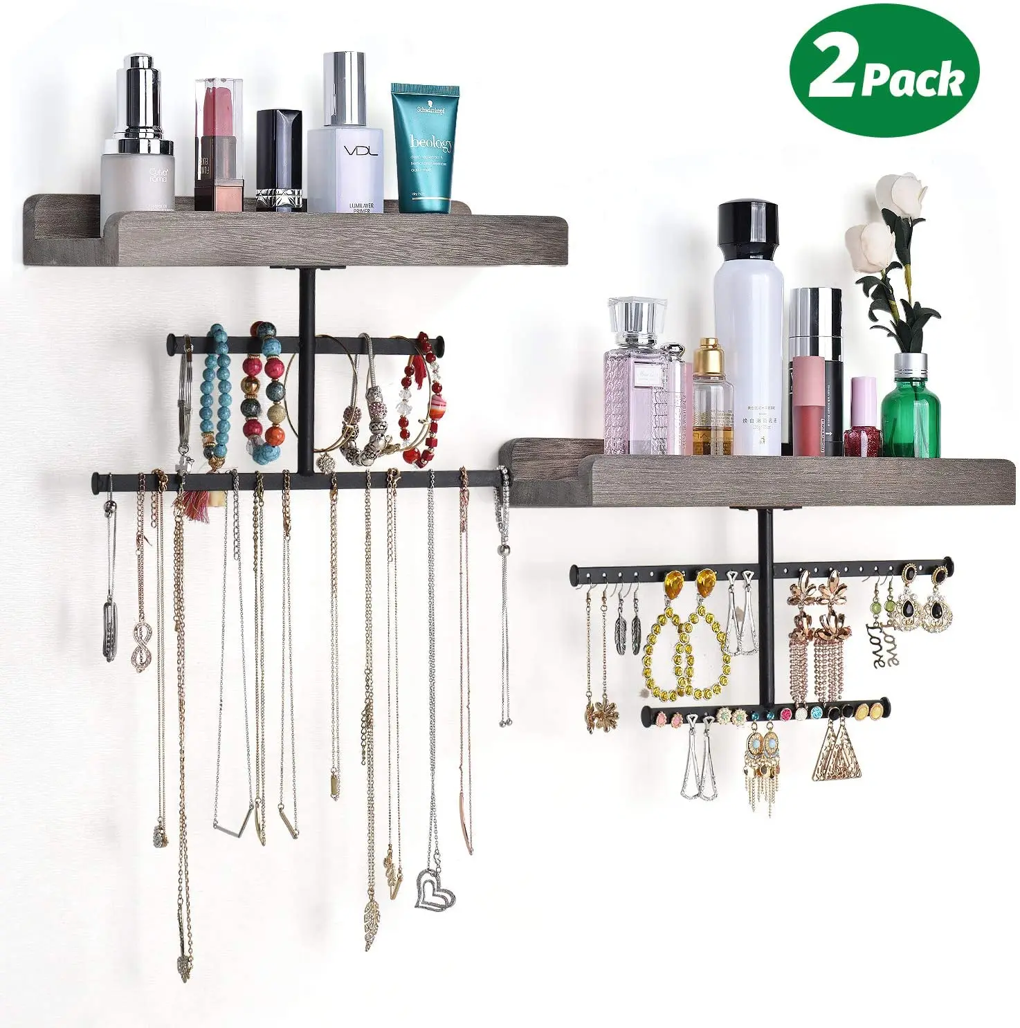 
Wall Mounted Hanging Wood-Metal jewelry organizer stand 