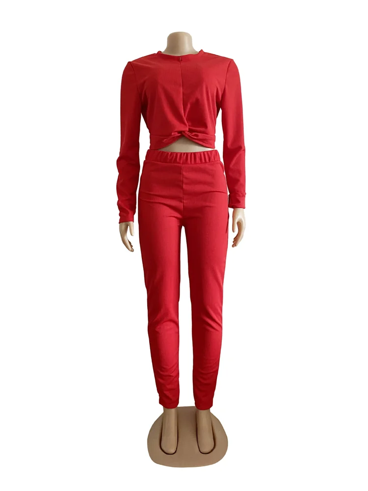 New Fashion Lady 2 Pcs Crop Tops Pants Solid Color Plus Size Tracksuit Autumn Women Two Piece Set