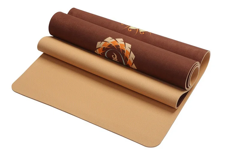 Natural Rubber Suede Yoga Mat non-slip with Body Alignment Lines Durable Rubber