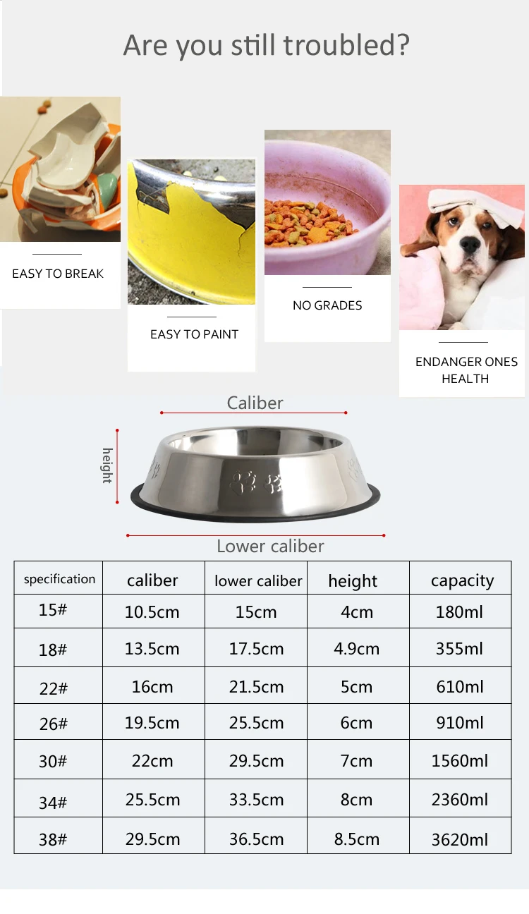 Pretty Multisize Stainless Steel Label Engraved Dog Bowl Pet Feeder