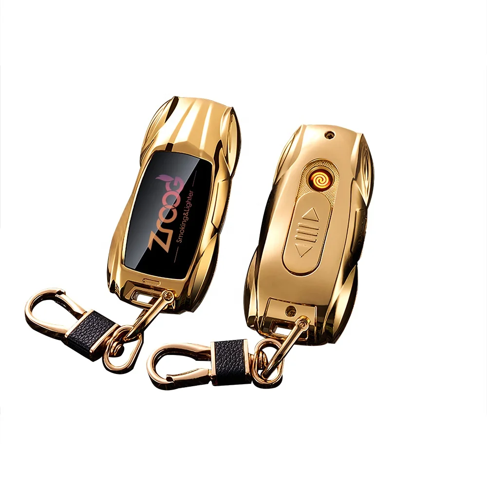 cigarette lighter keychain Zroog Classic Zinc Alloy Car Key Chain Lighter Flameless Cigarette Lighter  Creative USB Rechargeable Eco-Friendly Travel