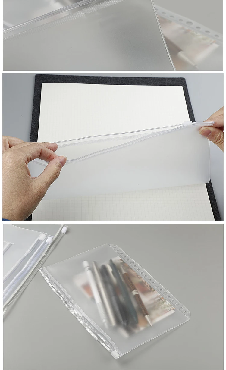 1-5pcs A5A6A7 Binder Zipper File Pocket Refill Envelope Transparent Planner S4R5 
