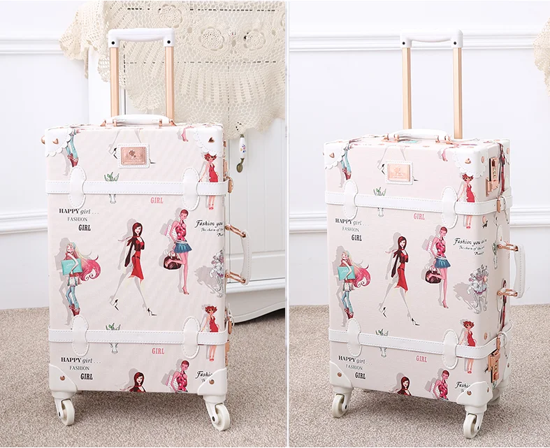 Suitcase On Wheels Women Hard Retro Rolling Luggage Set Trolley Baggage  With Cosmetic Bag Vintage Suitcase Set For Girls Student - Rolling Luggage  - AliExpress