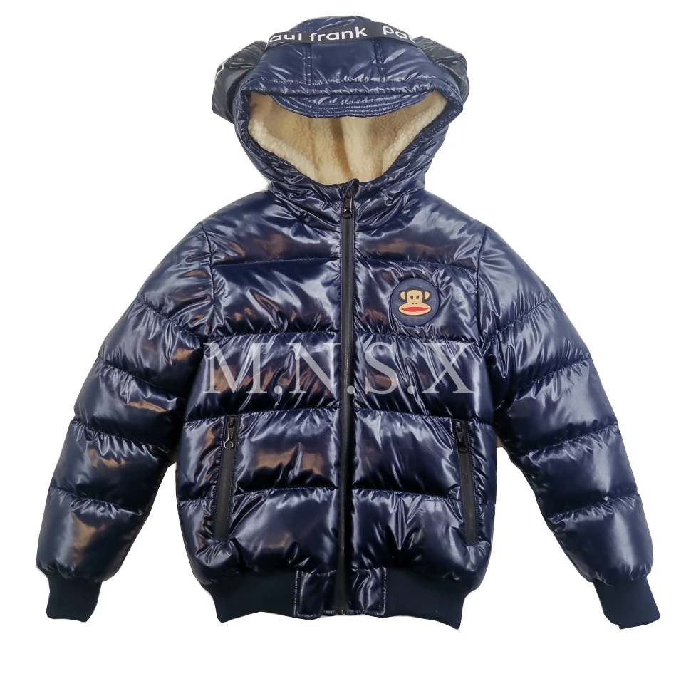 Odm Custom Fashion Boy's Monkey Jacket With Hood Kid's Shiny Puffer