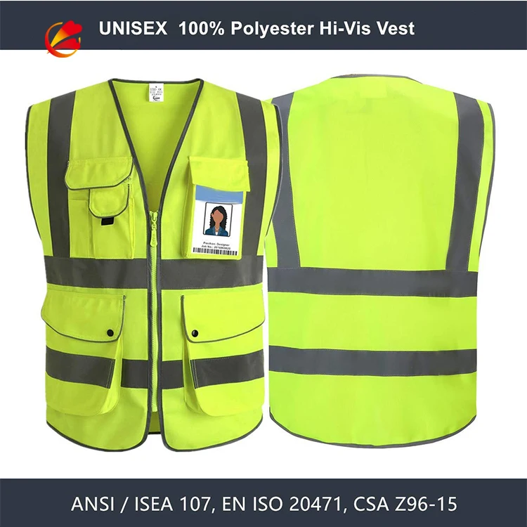 Practicability Custom 2pockets Neon Green Safety Vest With Customized ...