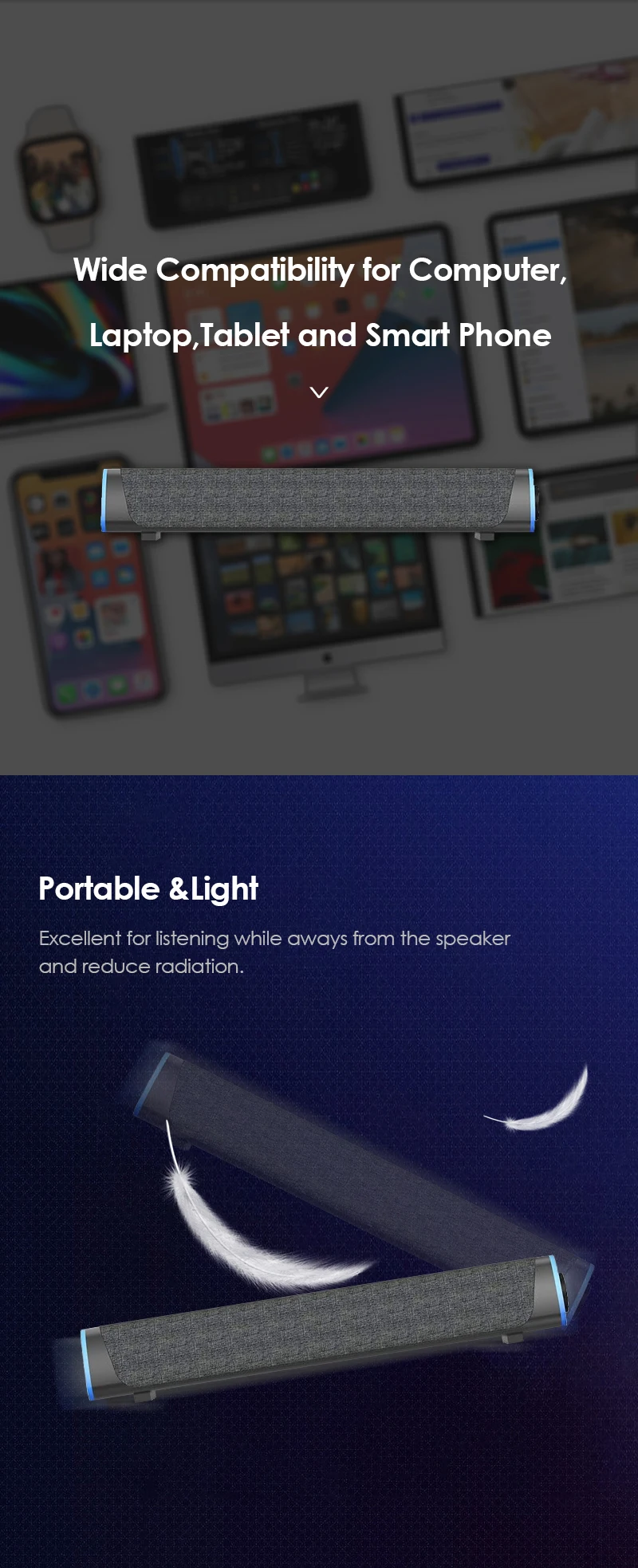 Hands free high quality mini portable BT soundbar with rechargeable battery - ANKUX.COM