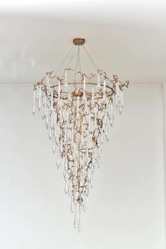 MEEROSEE New Arrival Large Copper Chandelier Golden Luxury Long Staircase Hanging Lamp Light Fixture for High Ceiling MD86925