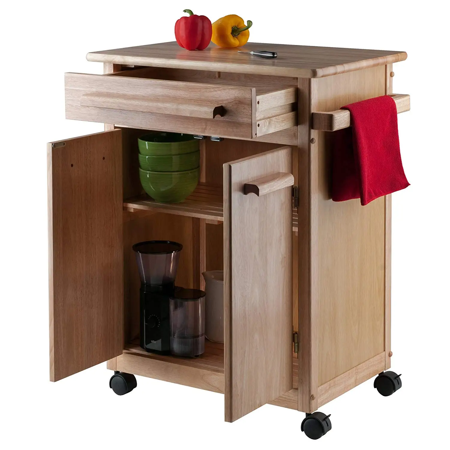 product-BoomDear Wood-Wood Single Drawer Kitchen Cabinet Storage Cart Rolling Kitchen Island Natural