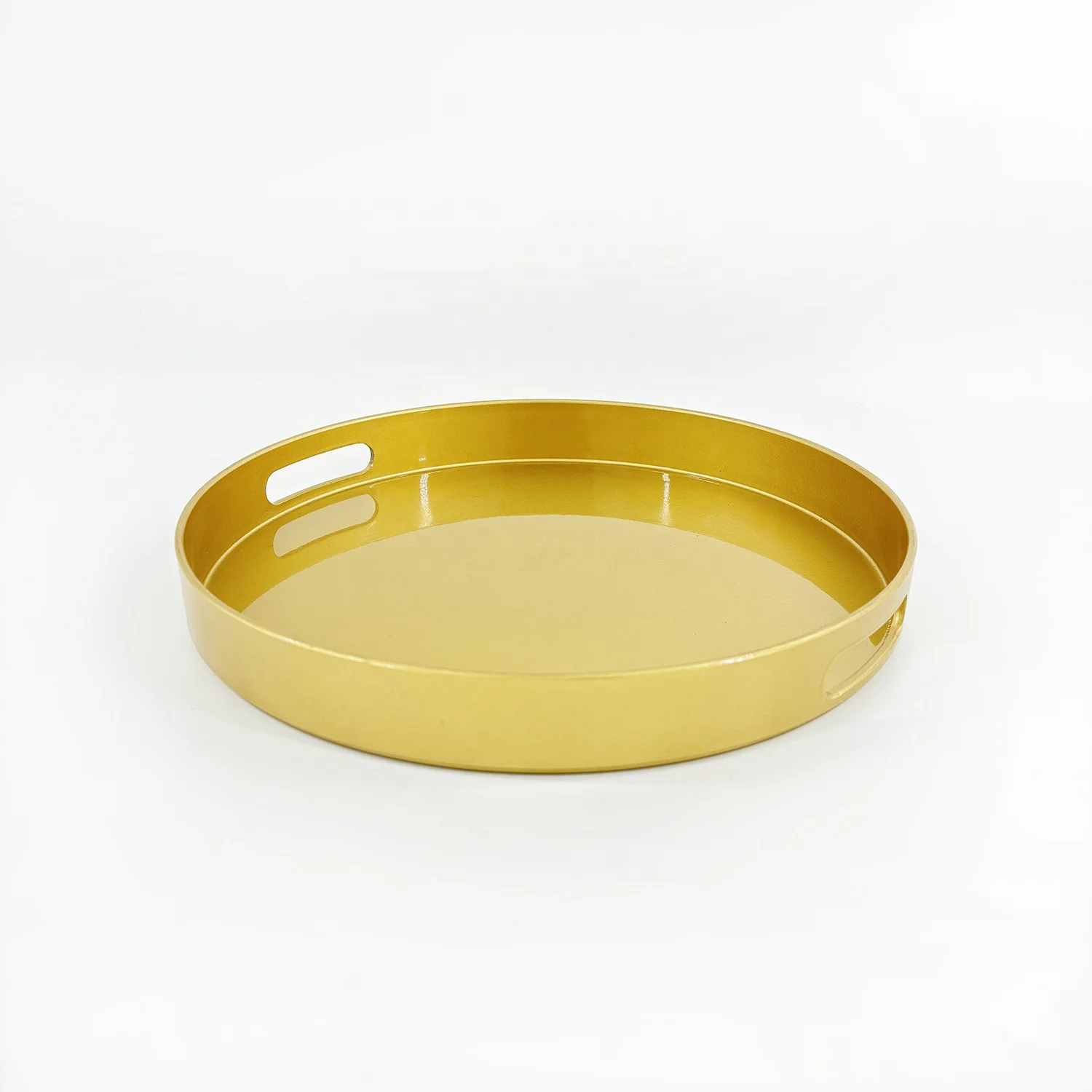 38cm 15inch Gold Round Plastic Serving Trays With Handles For Breakfast ...