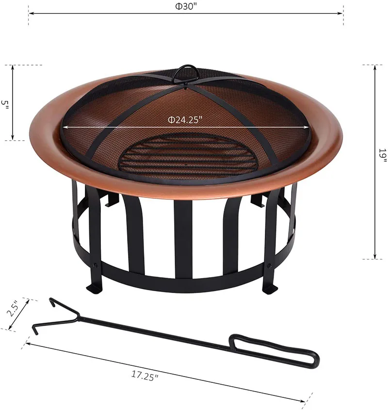 Oniya Coppercolored Fosse Feuerstelle Round Fire Pits Metal Wood