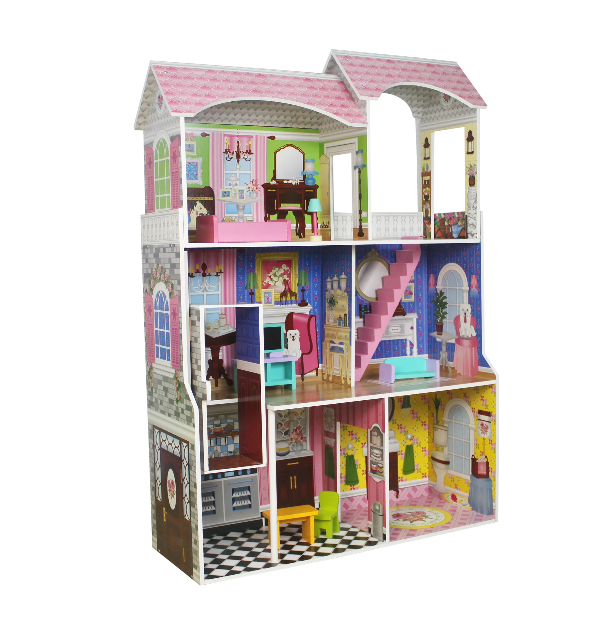 Lovely Wholesale 82x29.5x116.5cm Baby Doll House Wooden Pink Tiny Doll ...