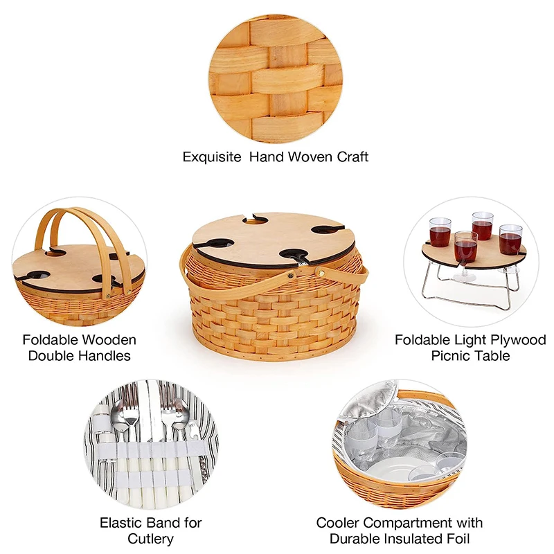 Willow Weave Picnic Basket With Insulated Cooler Wicker Basket With