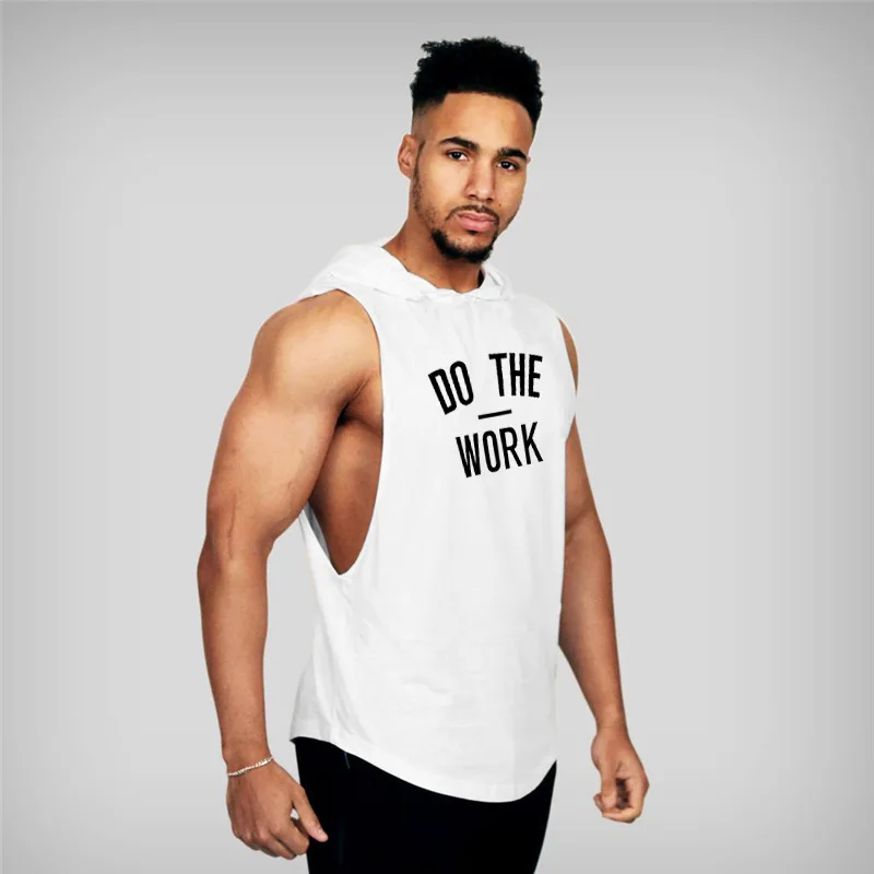 Men's Workout Hooded Tank Tops Bodybuilding Muscle Cut Off T Shirt