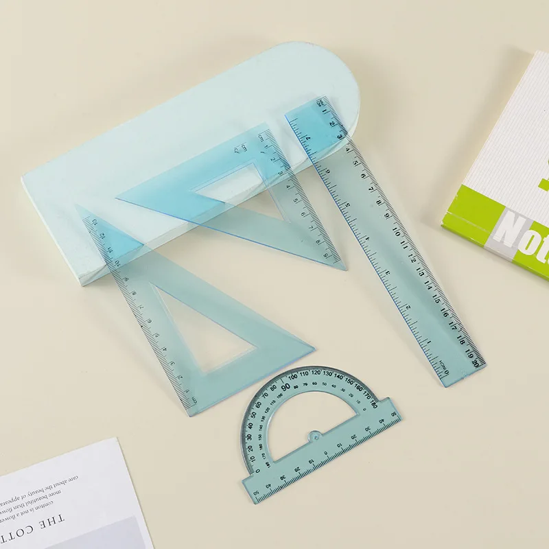 Student Exam Stationery Learning Supplies Four-Piece Plastic Ruler Set with Straight Triangle Measuring Board